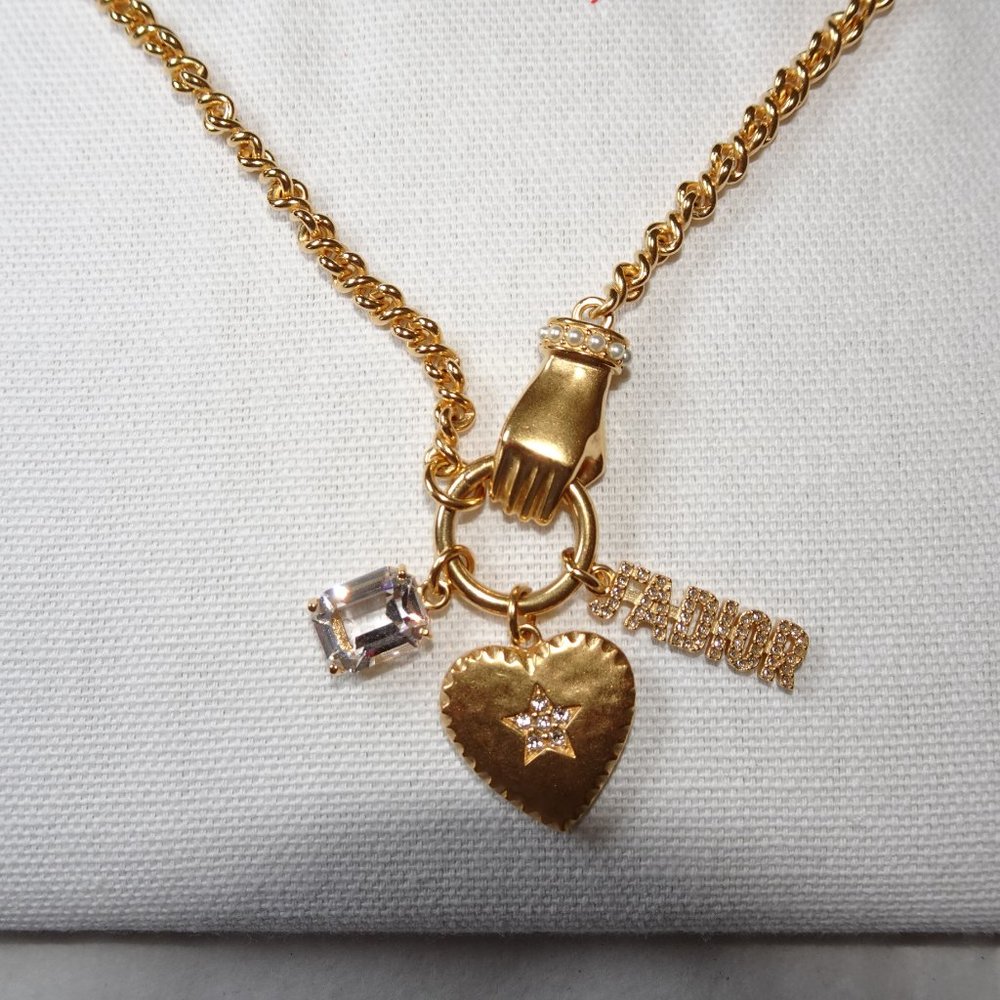 Dior J'Adior Hand Heart Crystal Gold Chain Necklace - Picture 8 of 13
